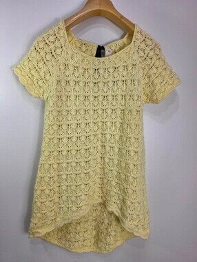 Zara Pale Yellow Crochet Tunic Top M